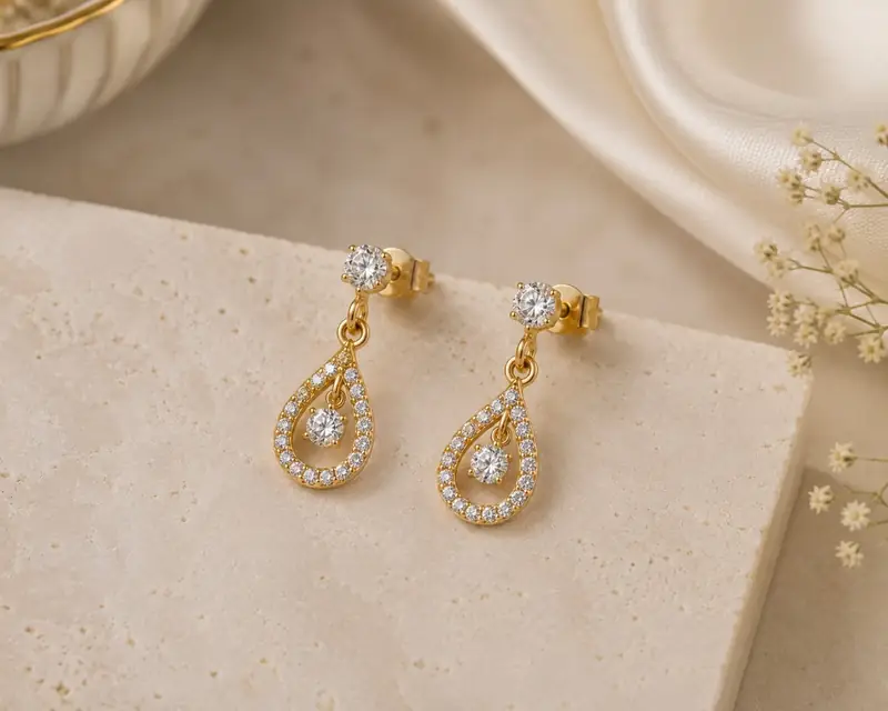 Halo Teardrop Drop Earrings - BBS GOLD wholesale collection