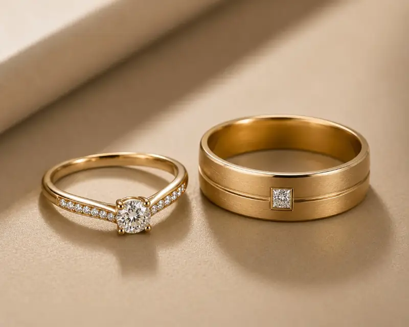 Solitaire & Band Couple Set - BBS GOLD wholesale collection