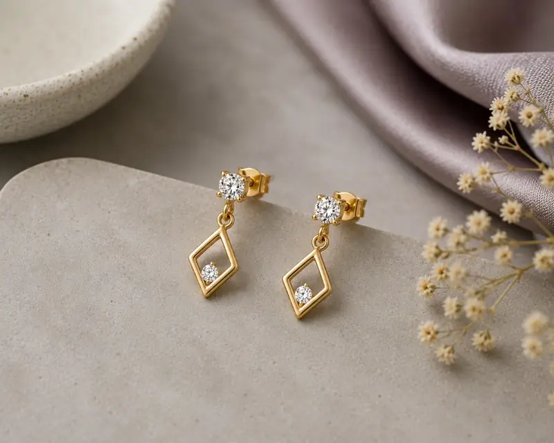 Geometric Rhombus Drop Earrings - BBS GOLD wholesale collection