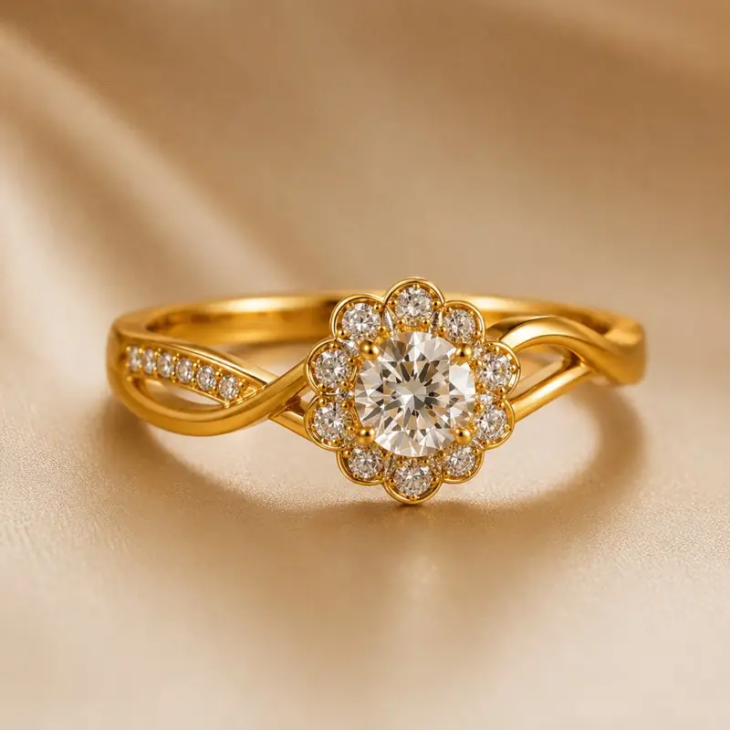 Floral Halo Diamond Ring - BBS GOLD wholesale collection