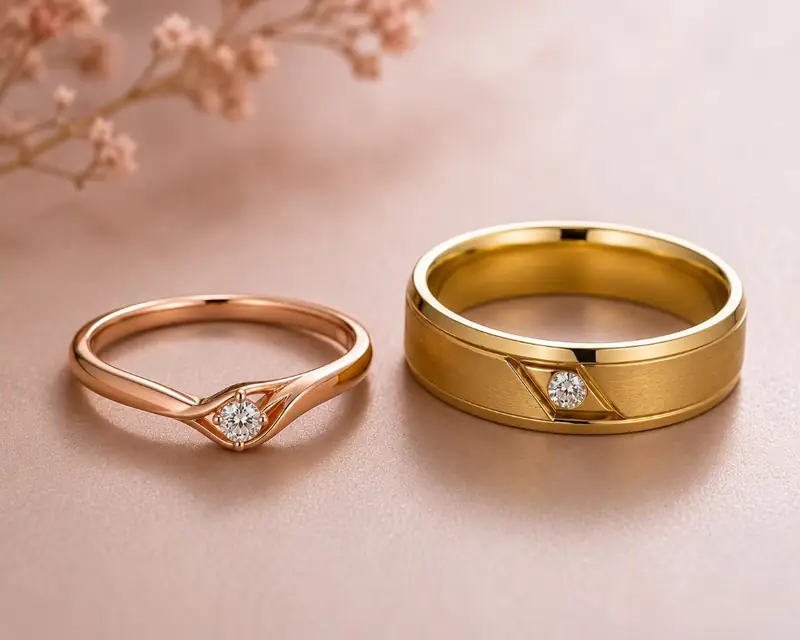 Rose & Yellow Gold Ring Pair - BBS GOLD wholesale collection
